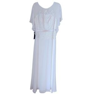 NWT Ever Pretty White Lace Sheer Elegant  Chiffon Wedding Flutter Gown Dress 10
